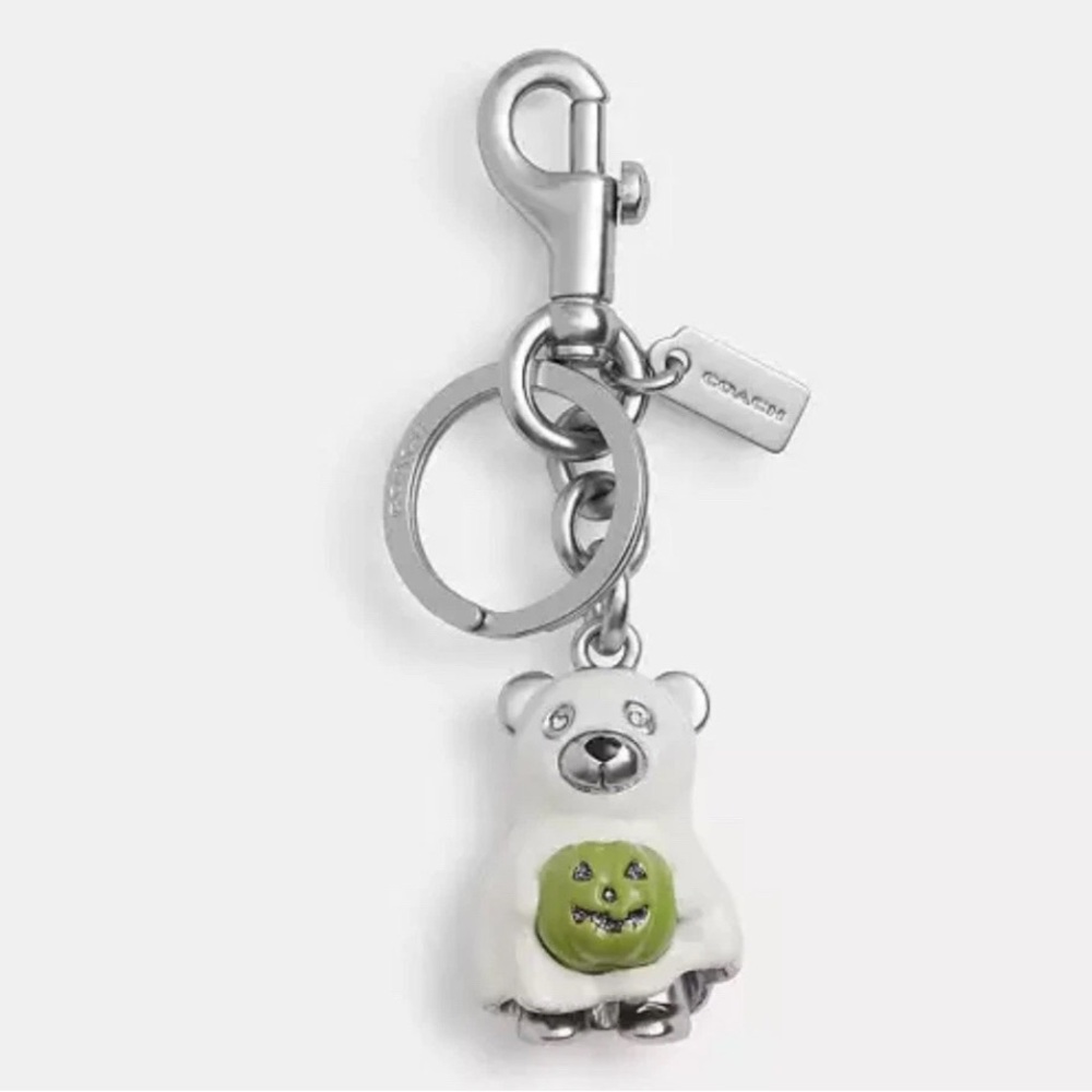 Coach Halloween White and Green Bear Bag Charm Keychain